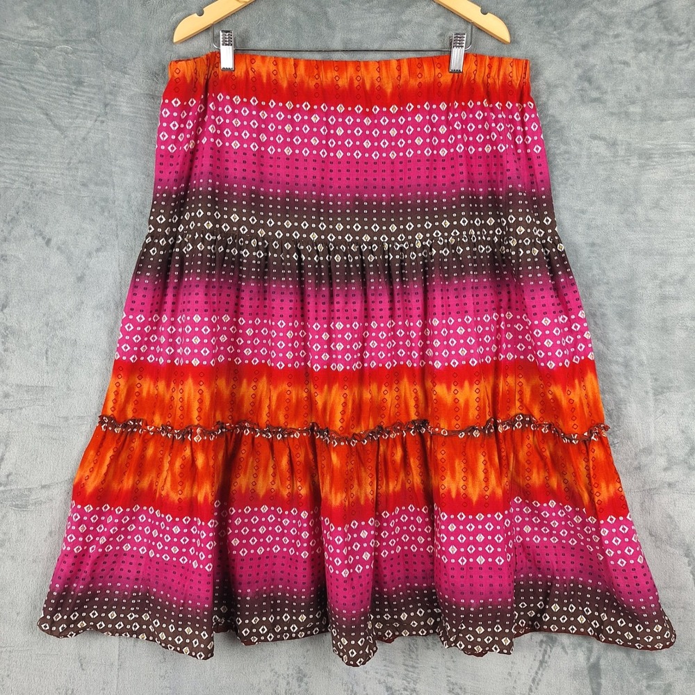 Womens Skirt XL Boho Festival Southwestern Prairie Peasant Midi Tiered Ombre